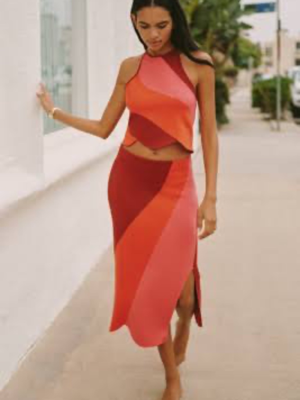 NWOT Celandine Anthropologie Rio Wave Colorblock Knit Midi Skirt Size L